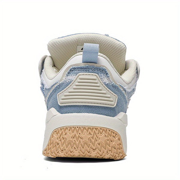 Men'S & Women'S Low-Top Skate Sneakers - Light Blue & White Breathable Fabric\u002FSynthetic Upper