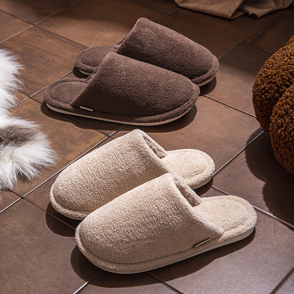 ECAC Unisex Winter Slippers - Non-Slip Indoor House Shoes with Plush Lining, Slip-On Open-Foot Design