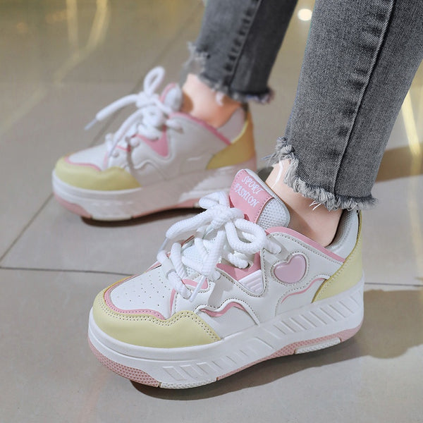 Fashionable And Versatile Breathable Lace-Up Skate Shoes for, Featuring a Sweet Heart Design