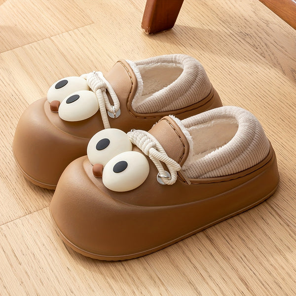 Women's Slip-On Shoes - Cute Owl-like Eyes - Beige\u002FBrown\u002FBlack Color Options
