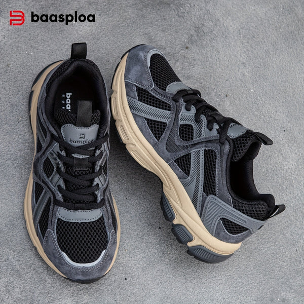 BAASPLOA Women's White\u002FGrey\u002FGreen Lightweight Breathable Running Shoes