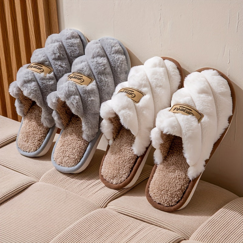 Plaid Winter Slippers Plaid Winter Slippers | Cozy, Non-Slip PVC Sole & Plush Trim - Grey