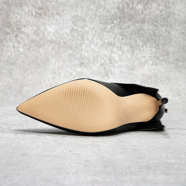 Women's Elegant Black Pointed-Toe Stiletto High Heel Ankle Boots with Back Zipper - Glossy Synthetic Cover