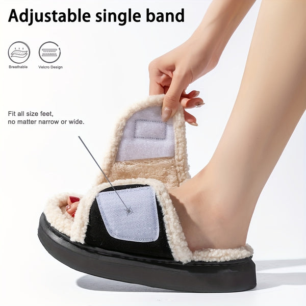 PMOISTE Women's Plush House Slippers with Arch & Closure - All-Season Indoor