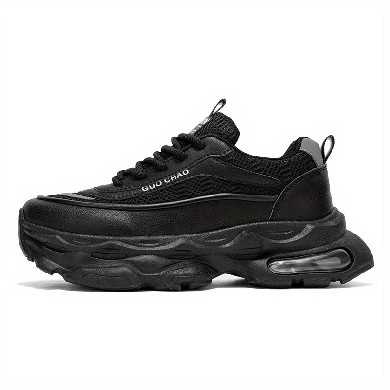 Men's Sneakers - White\u002FGreen Accents, Breathable Running Shoes with Thick Cushioned Sole