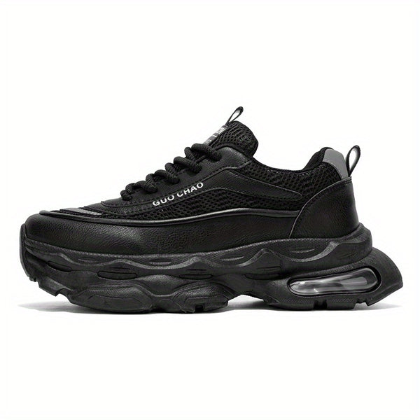 Men's Sneakers - White\u002FGreen Accents, Breathable Running Shoes with Thick Cushioned Sole