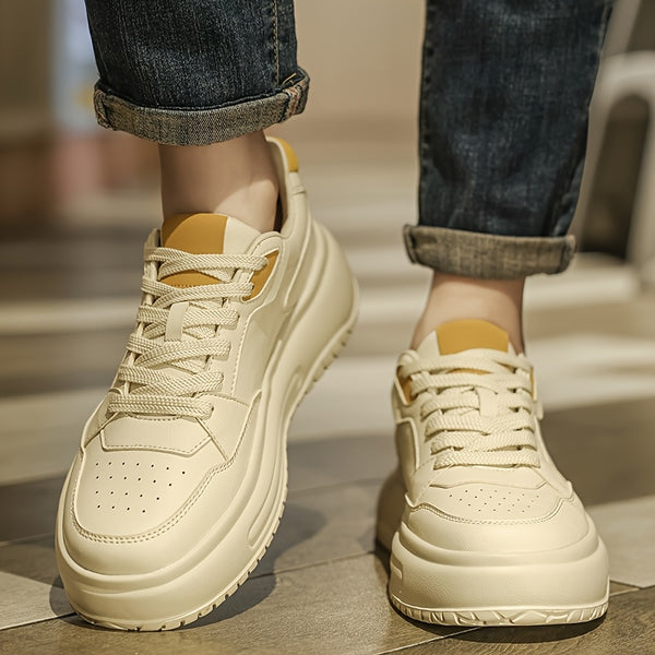 Men's Stylish Comfortable Thick-Sole Low-Top Skate Shoes - Lace-Up PU Upper