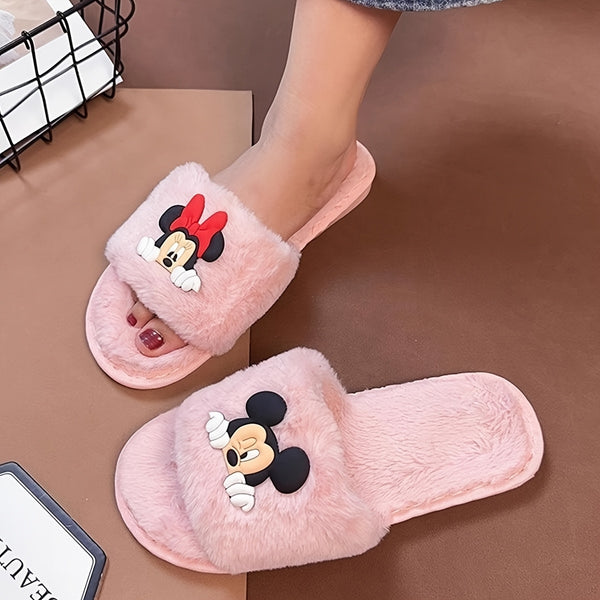 Disney Authorized Mickey Slippers, Minnie Slippers, Cozy Plush, Non Slip Sole, Indoor Outdoor Comfort Footwear