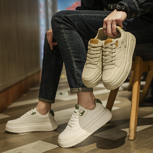 Men's Stylish Comfortable Thick-Sole Low-Top Skate Shoes - Lace-Up PU Upper