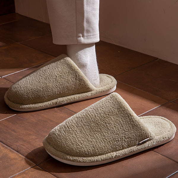 ECAC Unisex Winter Slippers - Non-Slip Indoor House Shoes with Plush Lining, Slip-On Open-Foot Design