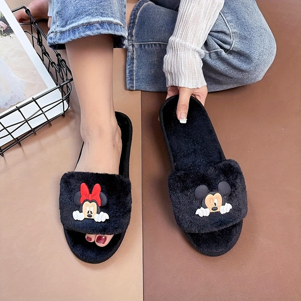Disney Authorized Mickey Slippers, Minnie Slippers, Cozy Plush, Non Slip Sole, Indoor Outdoor Comfort Footwear
