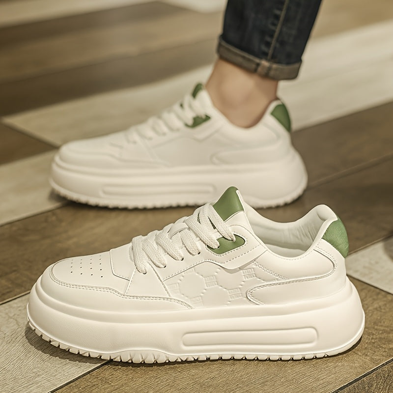 Men's Stylish Comfortable Thick-Sole Low-Top Skate Shoes - Lace-Up PU Upper