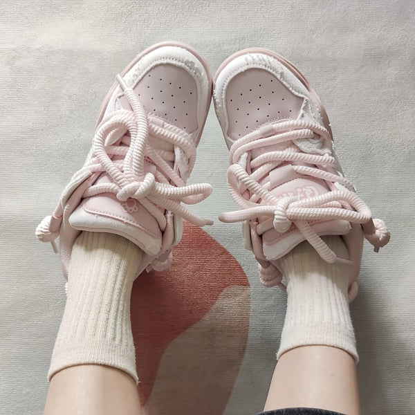 Unisex Cartoon Pattern Skateboarding Shoes, Low Top Lace-Up Sneakers, with Synthetic Upper, Fabric Inner