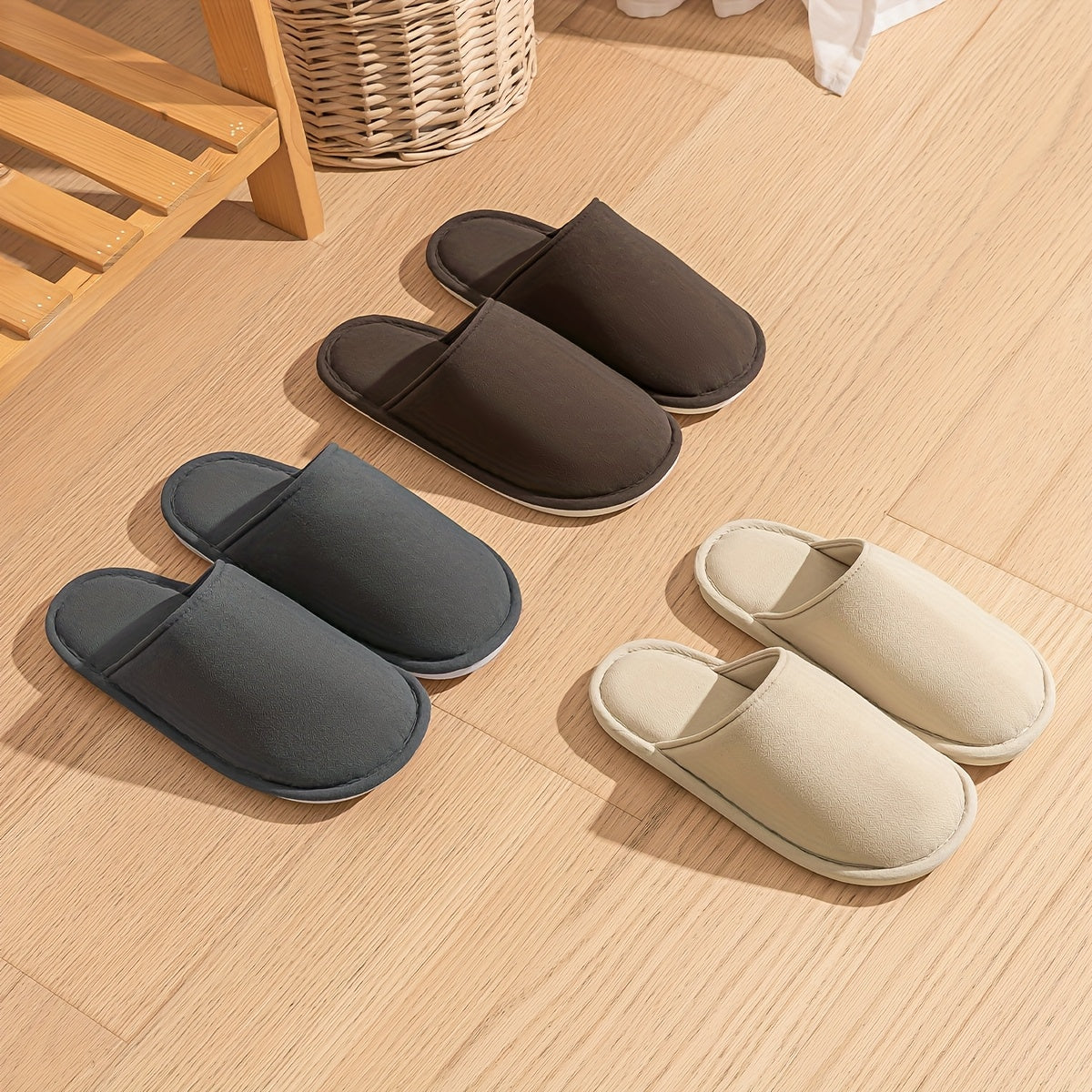 LEADNIE Unisex Winter Slippers - Soft Fabric Indoor\u002FOutdoor House Shoes with TPR Sole