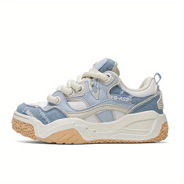 Men'S & Women'S Low-Top Skate Sneakers - Light Blue & White Breathable Fabric\u002FSynthetic Upper