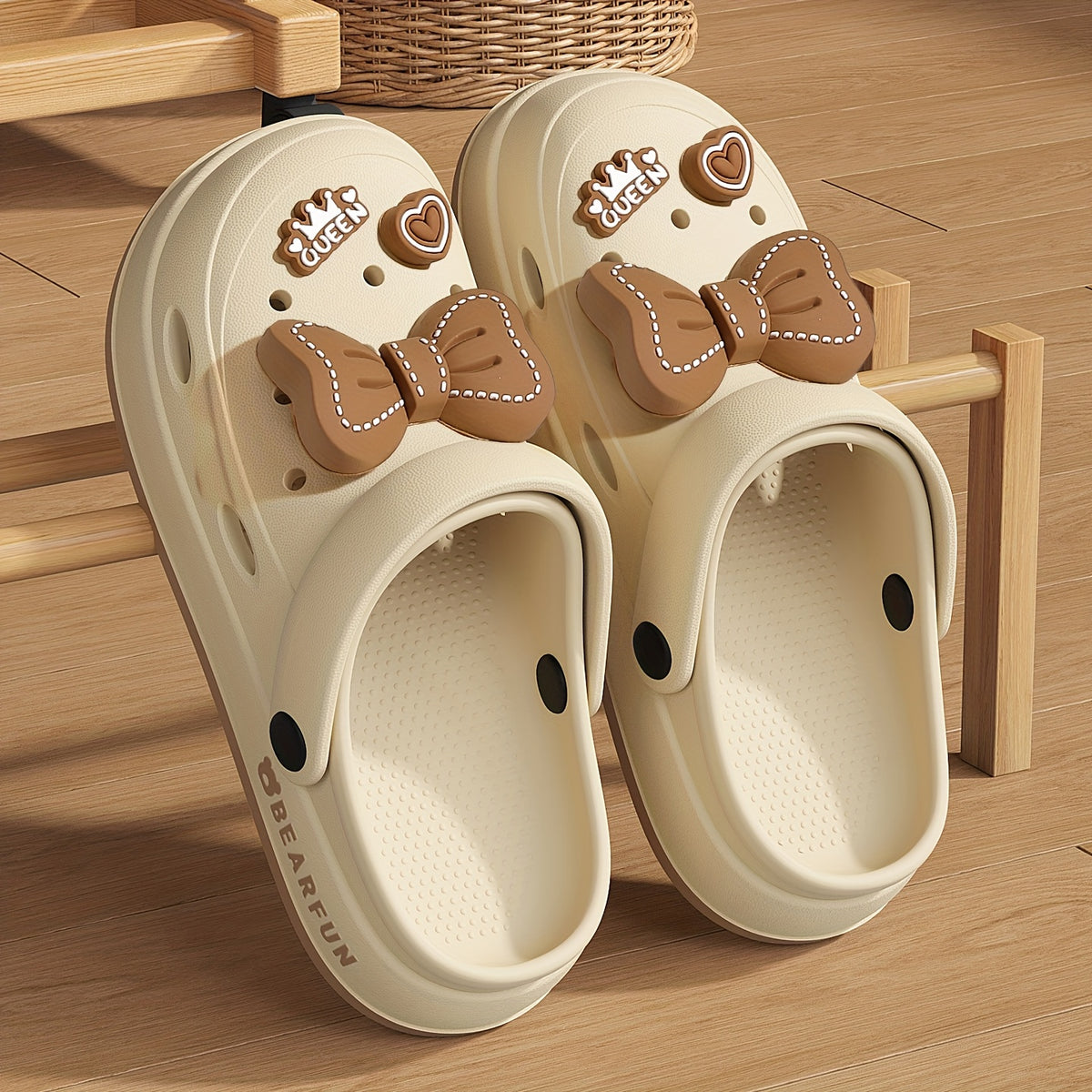 White EVA Slippers Lightweight Women's White EVA Slippers | Bow-Embellished, Thick Cushioned Sole