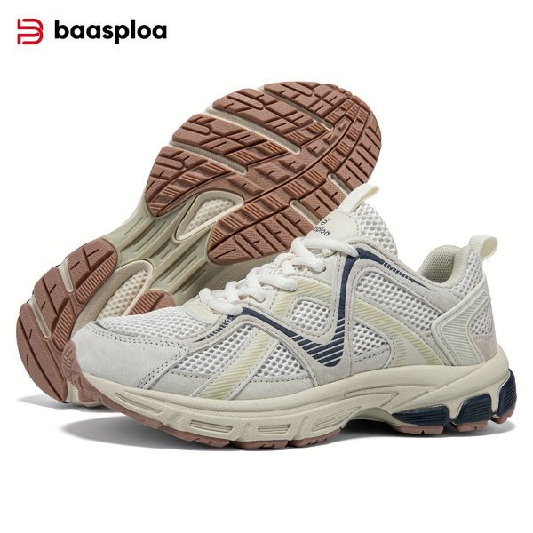 BAASPLOA Women's White\u002FGrey\u002FGreen Lightweight Breathable Running Shoes