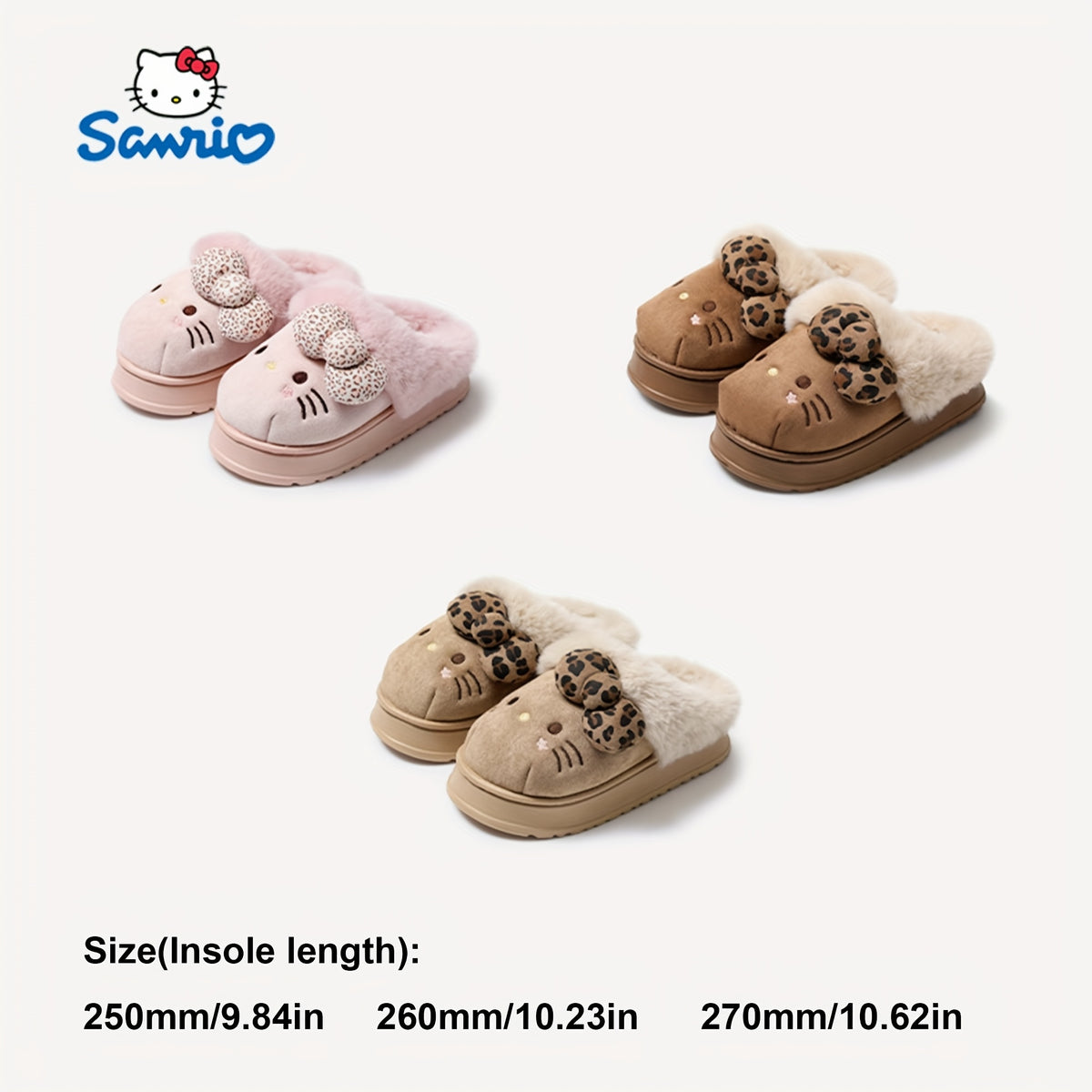 For Hello Kitty Women'S Cozy Winter Slippers with Bow - Soft Plush Fleece Lining, EVA Sole