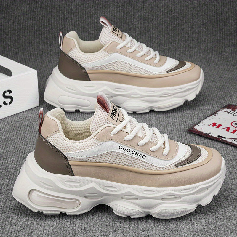 Men's Sneakers - White\u002FGreen Accents, Breathable Running Shoes with Thick Cushioned Sole