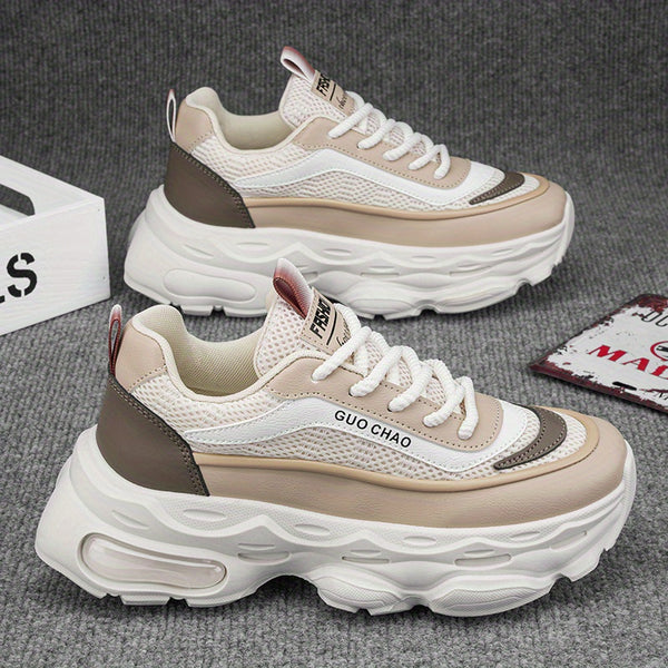 Men's Sneakers - White\u002FGreen Accents, Breathable Running Shoes with Thick Cushioned Sole