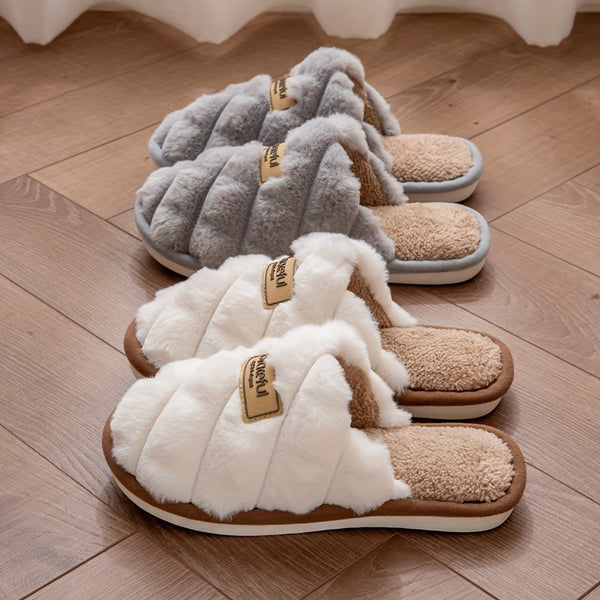 Plaid Winter Slippers Plaid Winter Slippers | Cozy, Non-Slip PVC Sole & Plush Trim - Grey