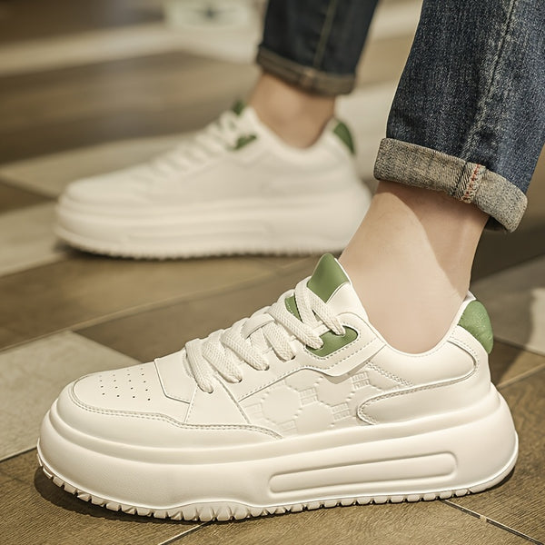 Men's Stylish Comfortable Thick-Sole Low-Top Skate Shoes - Lace-Up PU Upper