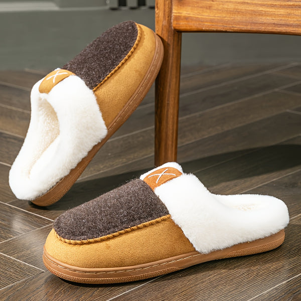 CYFMYD Men'S Slip-On House Shoes - Winter Warmth Slippers with Non-Slip TPR Sole