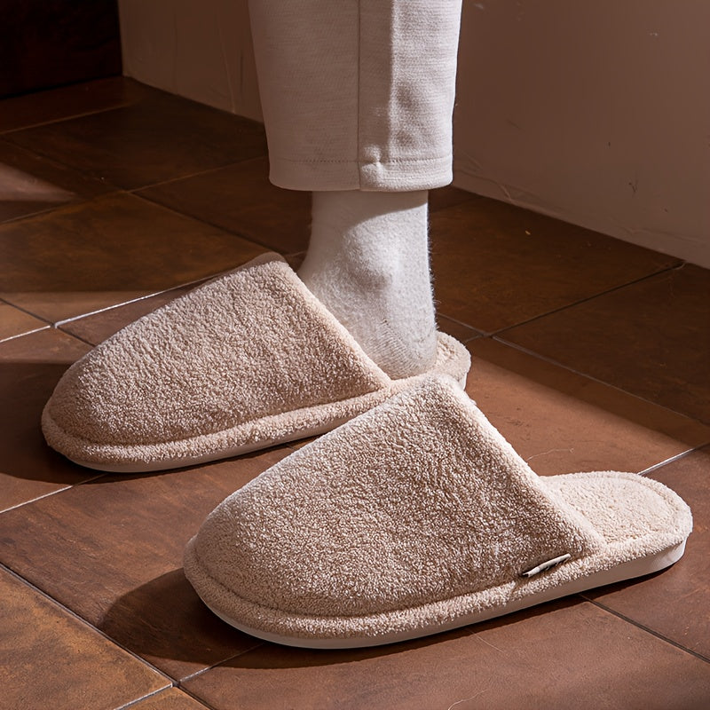 ECAC Unisex Winter Slippers - Non-Slip Indoor House Shoes with Plush Lining, Slip-On Open-Foot Design