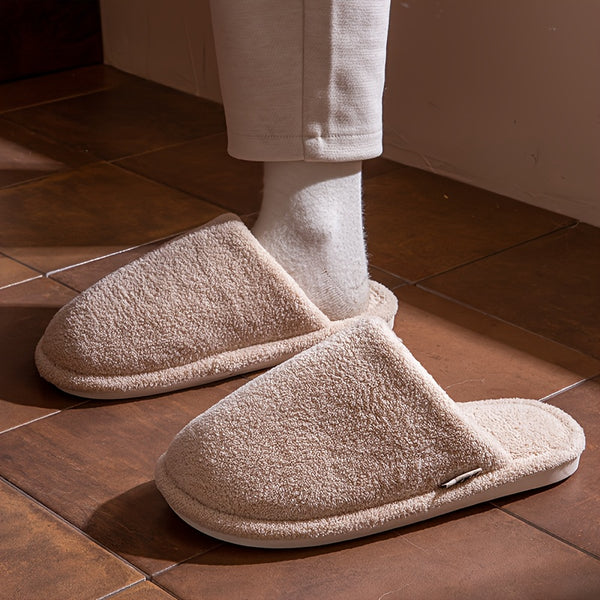 ECAC Unisex Winter Slippers - Non-Slip Indoor House Shoes with Plush Lining, Slip-On Open-Foot Design