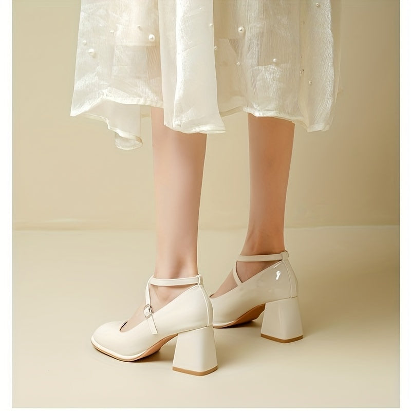 Pink 2024 New Cross-Band Mary Jane Women's Shoes French Thick Heel Single Shoes Spring