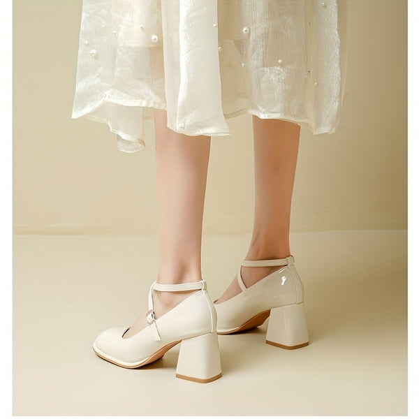 Pink 2024 New Cross-Band Mary Jane Women's Shoes French Thick Heel Single Shoes Spring