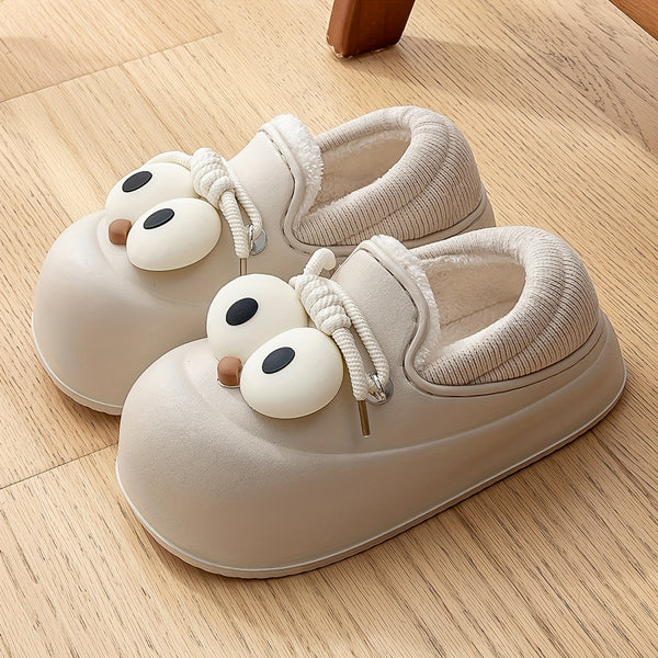 Women's Slip-On Shoes - Cute Owl-like Eyes - Beige\u002FBrown\u002FBlack Color Options