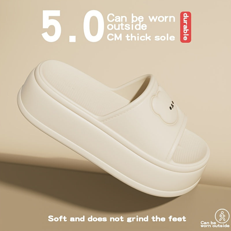 Women'S Cute Bear Cartoon Slide Sandals - Super Soft Thick Sole Casual Slippers with Elevated Heel