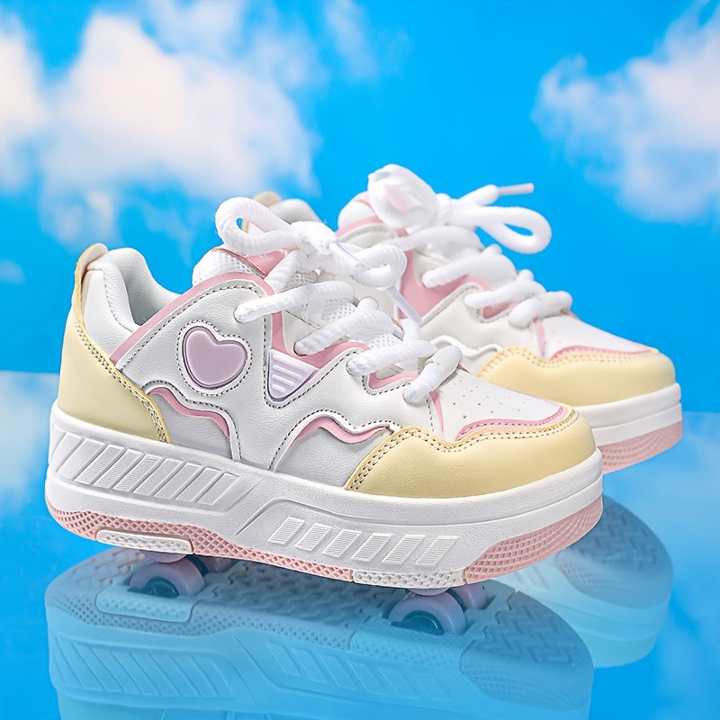 Fashionable And Versatile Breathable Lace-Up Skate Shoes for, Featuring a Sweet Heart Design