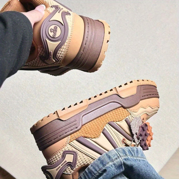 Caramel Brown & Pudding Yellow Women's Unisex Skate Shoes - Thick EVA Sole Height-Increasing Low-Top Sneakers with Waffle Texture