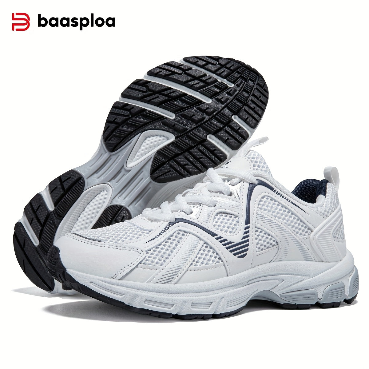 BAASPLOA Women's White\u002FGrey\u002FGreen Lightweight Breathable Running Shoes