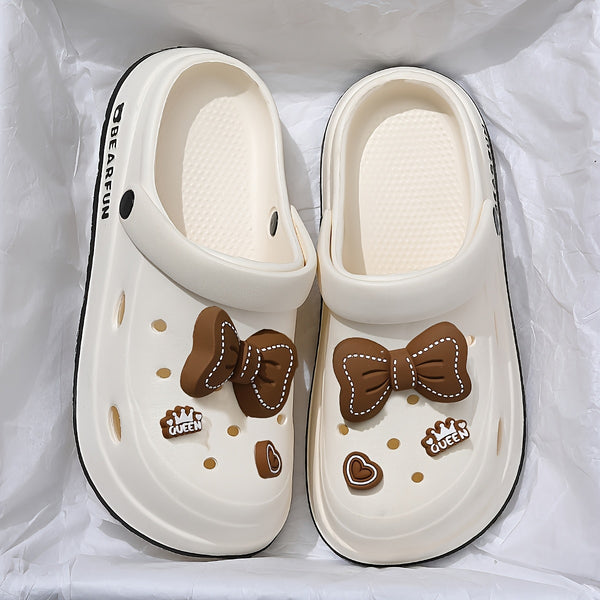 White EVA Slippers Lightweight Women's White EVA Slippers | Bow-Embellished, Thick Cushioned Sole