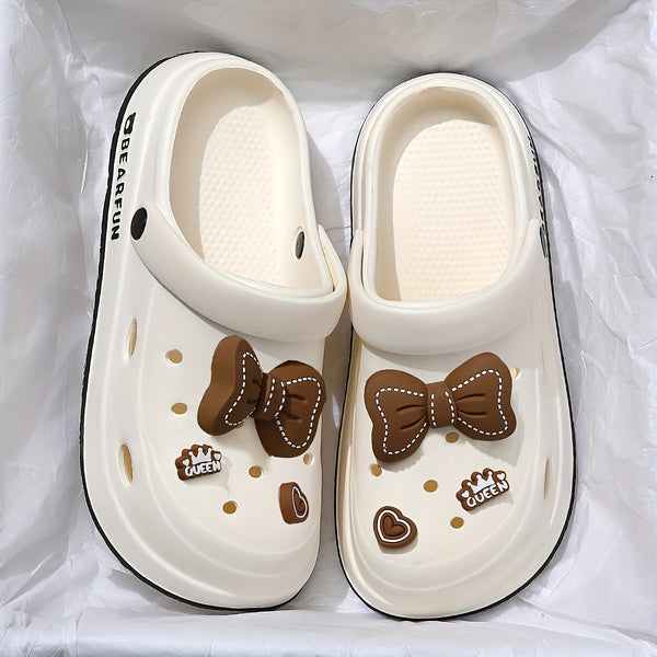 White EVA Slippers Lightweight Women's White EVA Slippers | Bow-Embellished, Thick Cushioned Sole