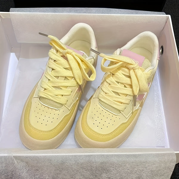 Women'S White Low-Top Sneakers with Pink Accents - Casual & Sporty Platform Shoes, Synthetic Cover Upper