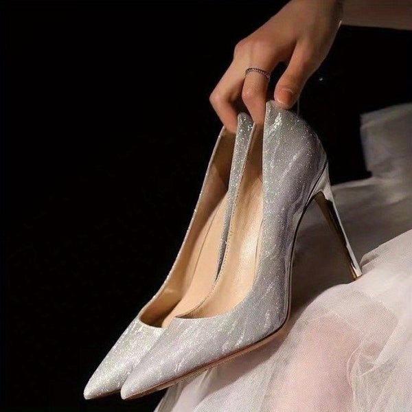 2024 Wedding Shoes French Style High Heels for s Sexy Thin Heels Bridal Shoes Bridesmaid Pointed Toe Sequin Single Shoes Silvery