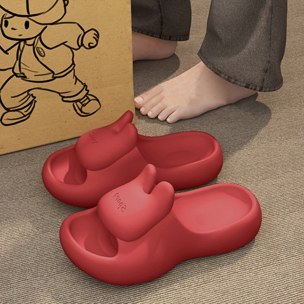 Women's Cute Bunny Slip-On Slippers - Red EVA All-Season Indoor