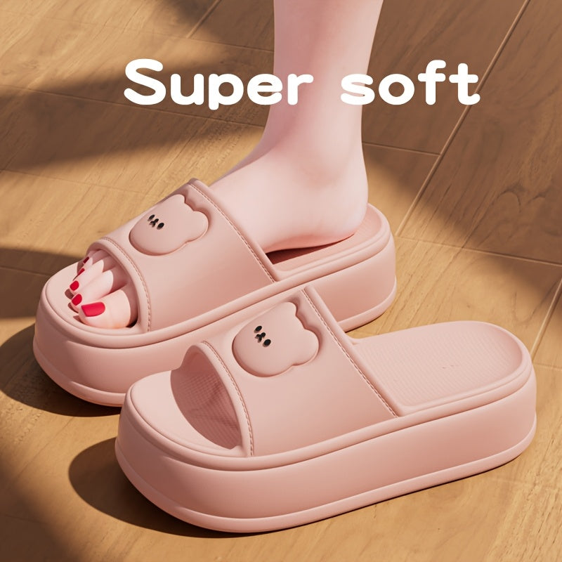 Women'S Cute Bear Cartoon Slide Sandals - Super Soft Thick Sole Casual Slippers with Elevated Heel