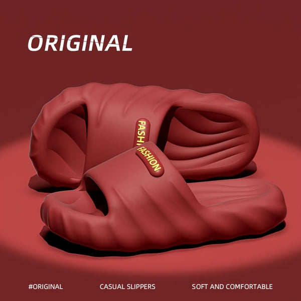 Men's Solid Color Open Toe Breathable Chunky Slippers, Comfy Non Slip Durable Soft Sole EVA Slides