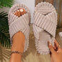 Plush Corduroy-like Slippers with Ankle Strap - Thick-Soled Open-Toe House, -Like Soft & Non-Slip Rubber Sole