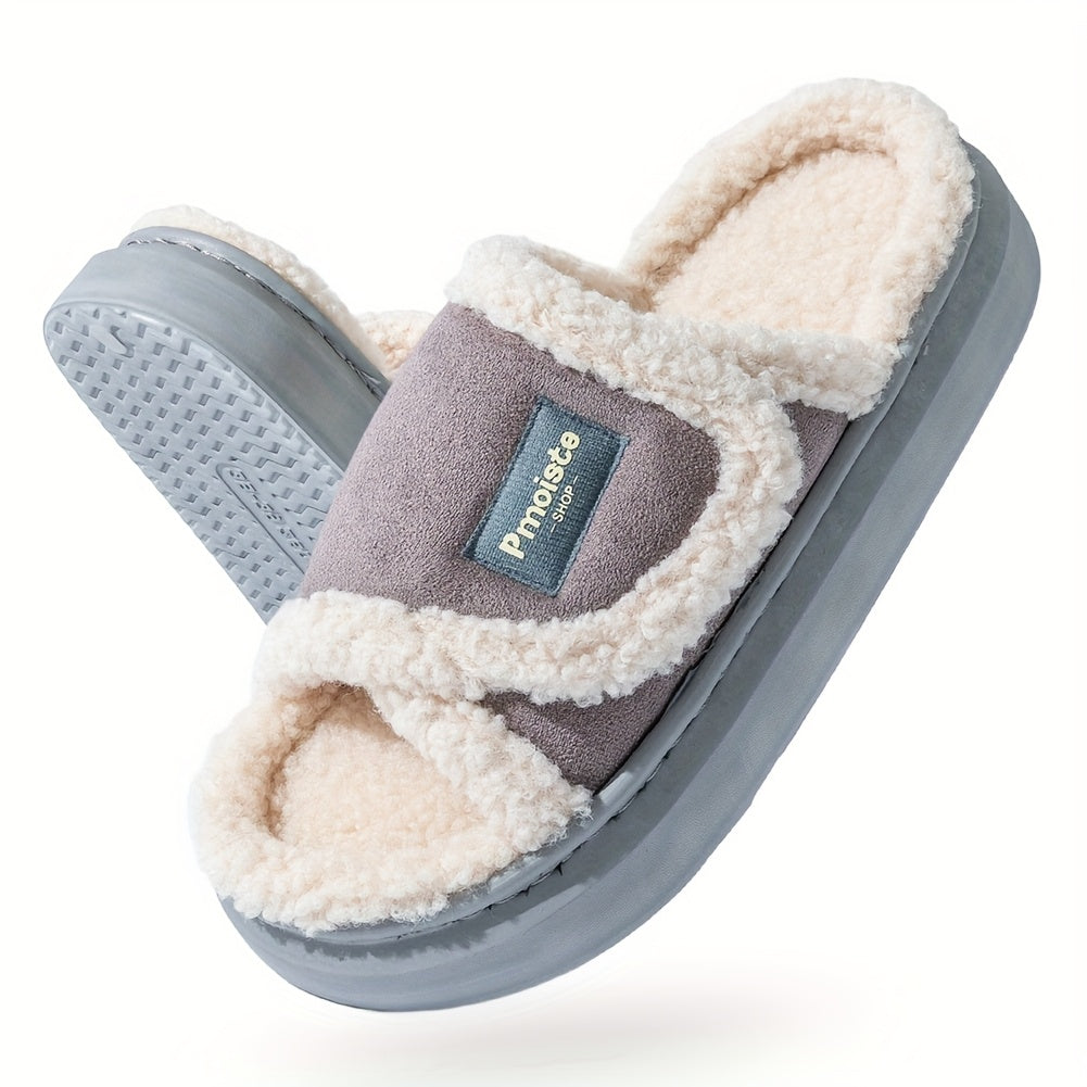 PMOISTE Women's Plush House Slippers with Arch & Closure - All-Season Indoor