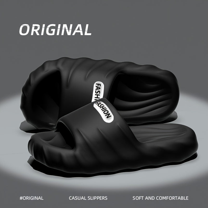Men's Solid Color Open Toe Breathable Chunky Slippers, Comfy Non Slip Durable Soft Sole EVA Slides