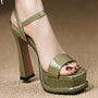 Elegant Women'S High Heel Sandals - Olive Green, Open Toe with Ankle Strap, Glossy Finish, TPU Sole