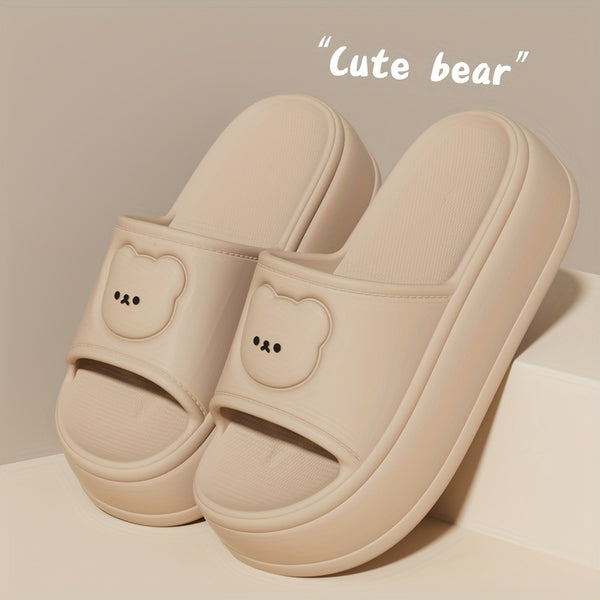 Women'S Cute Bear Cartoon Slide Sandals - Super Soft Thick Sole Casual Slippers with Elevated Heel