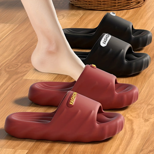 Men's Solid Color Open Toe Breathable Chunky Slippers, Comfy Non Slip Durable Soft Sole EVA Slides