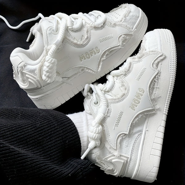 MQMS White Knight Low-Top Sneakers - Unisex Streetwear Slip-Resistant Rubber Sole